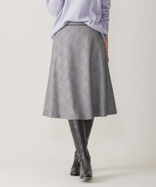 J.PRESS LADIES クラシカル グレンチェック フレアー スカート ブラック系3
