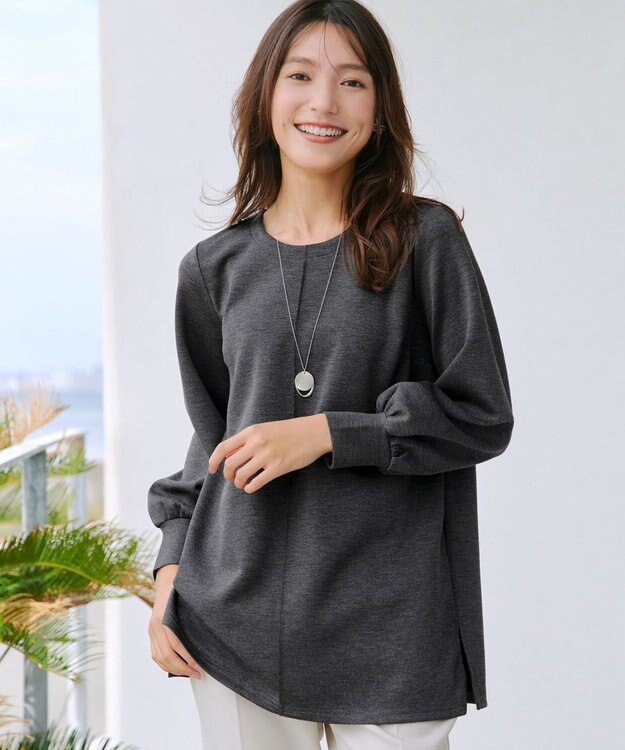 Tiaclasse 【洗える】ボンディングパフスリーブチュニック チャコールグレー
