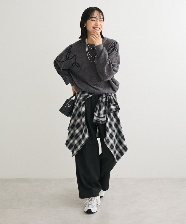 Green Parks 刺繍コードニットプルオーバー Gray