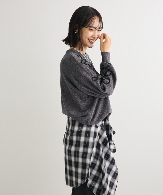 Green Parks 刺繍コードニットプルオーバー Gray