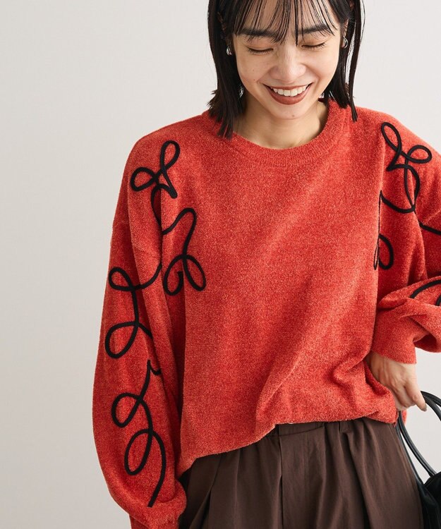 Green Parks 刺繍コードニットプルオーバー Orange