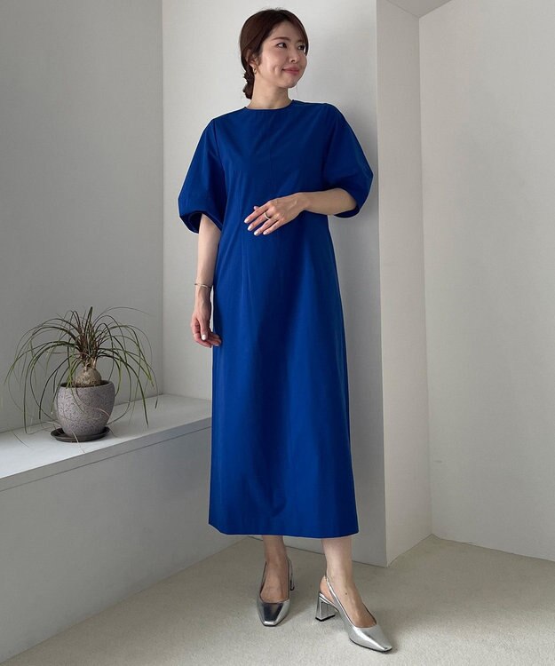 UNFILO FINE MOVE ランタンスリーブワンピース ブルー