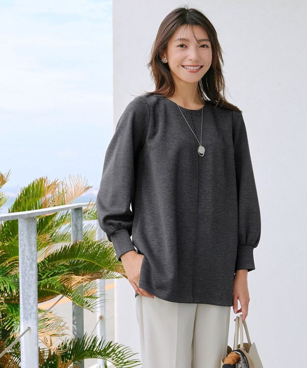 Tiaclasse 【洗える】ボンディングパフスリーブチュニック チャコールグレー