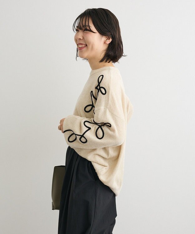 Green Parks 刺繍コードニットプルオーバー Ecru
