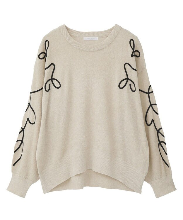 Green Parks 刺繍コードニットプルオーバー Ecru