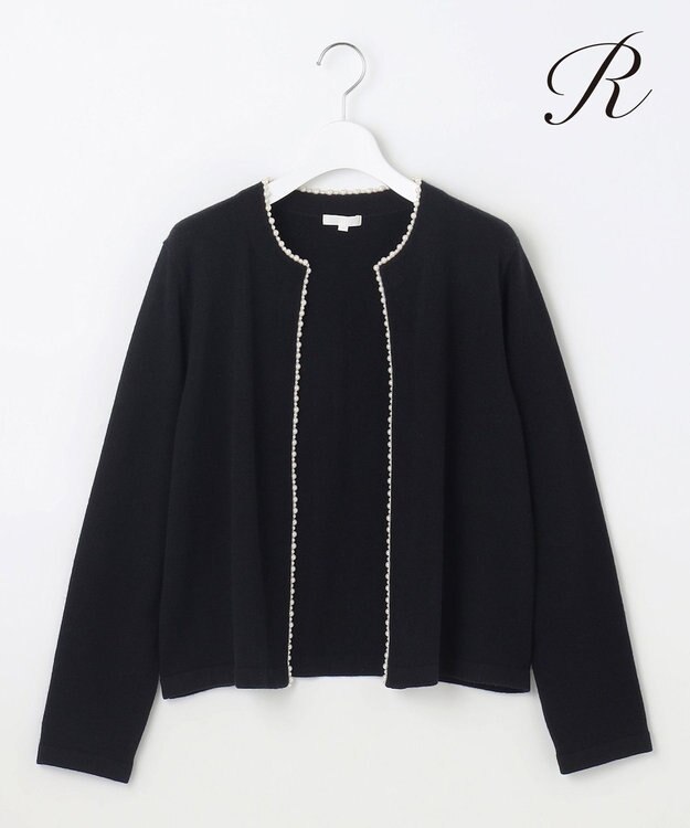 23区 L 【R(アール)】ウールカシミヤ パールトリム カーディガン ブラック系