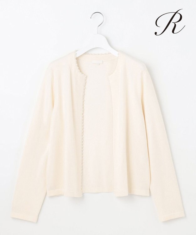 23区 L 【R(アール)】ウールカシミヤ パールトリム カーディガン アイボリー系