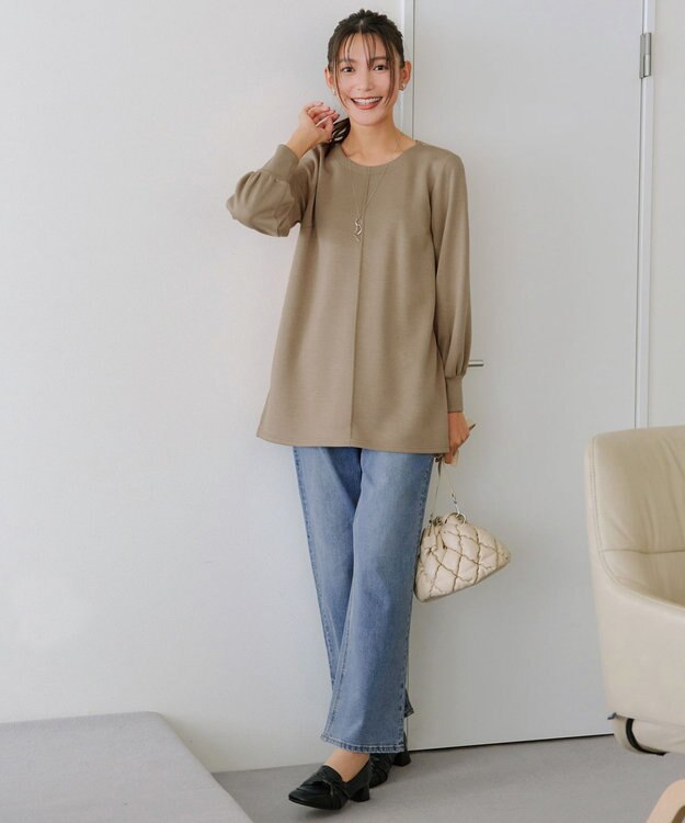 Tiaclasse 【洗える】ボンディングパフスリーブチュニック モカ
