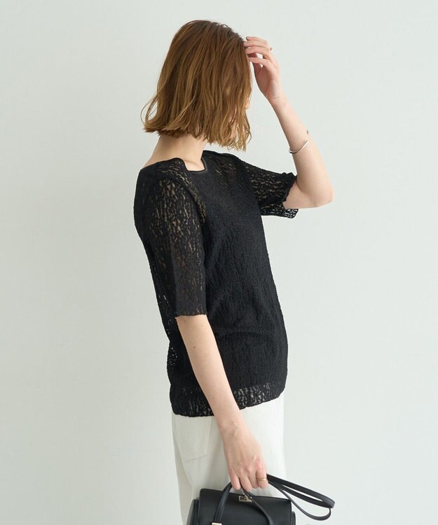 YECCA VECCA 5分袖レースシアートップス Black