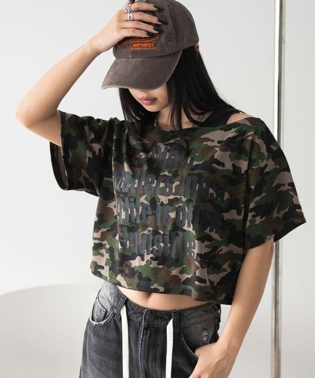 WEGO グラフィックオフショルショートT 柄1