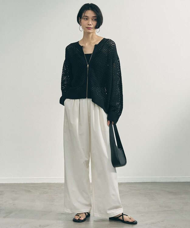 UNFILO クロシェレースニット ZIPカーディガン ブラック