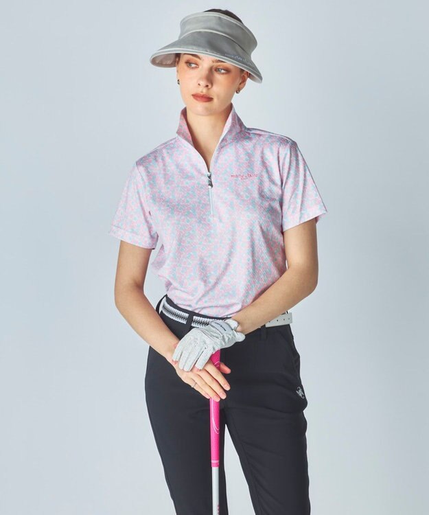 FILA GOLF／marie claire 【Marie claire sports】小花柄ハーフジップ半袖シャツ ピンク