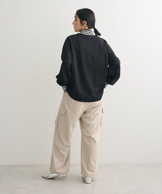 Green Parks 配色リブニットドッキング裏起毛プルオーバ Black