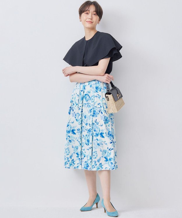 組曲 L サッカーストレッチ 襟付きブラウス ブラック系