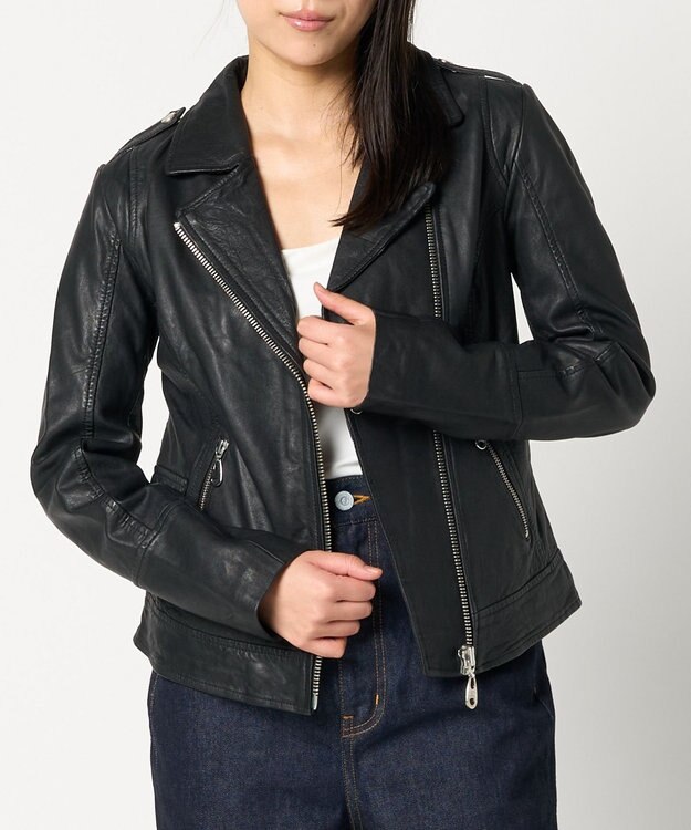 woadblue ＜DOMA＞MOTO JACKET BLACK BLACK