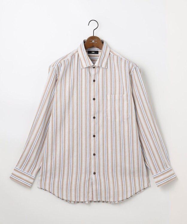 JOSEPH ABBOUD 【キングサイズ・リネンブレンド】コットンリネン ボイルコード シャツ ベージュ系1