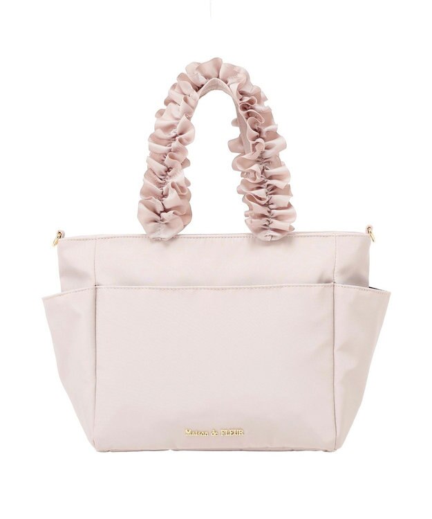 Maison de FLEUR 撥水加工フリルハンドル2Wayトートバッグ Grayish Pink
