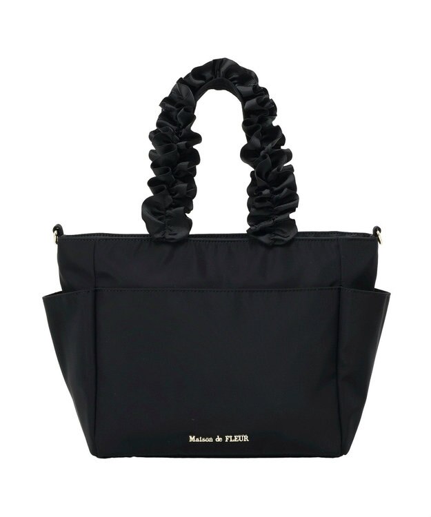 Maison de FLEUR 撥水加工フリルハンドル2Wayトートバッグ Black