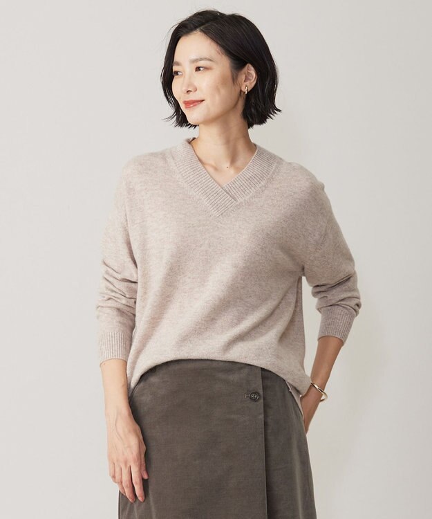 J.PRESS LADIES L 【洗える】CASHMERE BLEND Vネック ニット ベージュ系