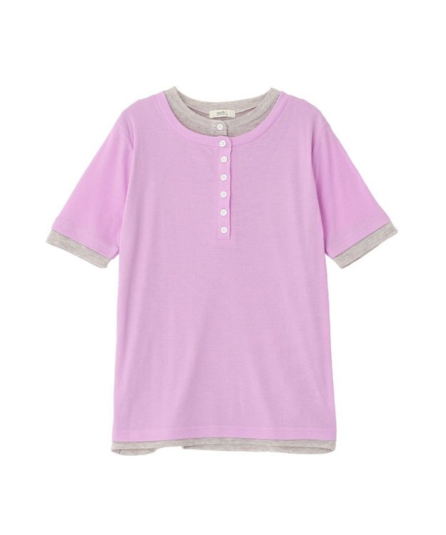 earth music&ecology シアーレイヤード風5分袖プルオーバー Lilac