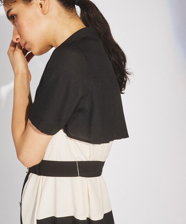 GRACE CONTINENTAL プリーツ配色ワンピース ブラック