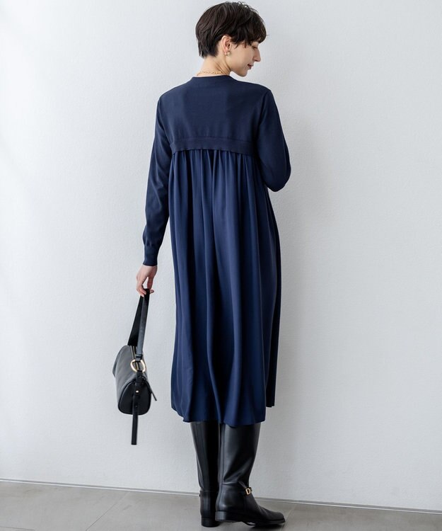 23区 【洗える/吊り干しOK】ヴィスコースストレッチ  バックデザイン ニットワンピース ネイビー系