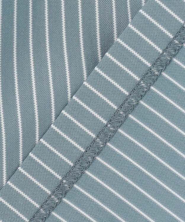 J.PRESS LADIES ストライプジャージー モックネック カットソー グレイッシュグリーン系