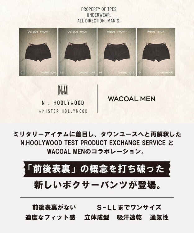 WACOAL MEN WACOAL MEN <N.HOOLYWOOD TPES>コラボ 【PANTS HOLIC】 ボクサーパンツ ワンサイズ(S-LL) 適度なフィット感 立体成型 前閉じ 下着 メンズ WT3624 /ワコールメン オリーブ