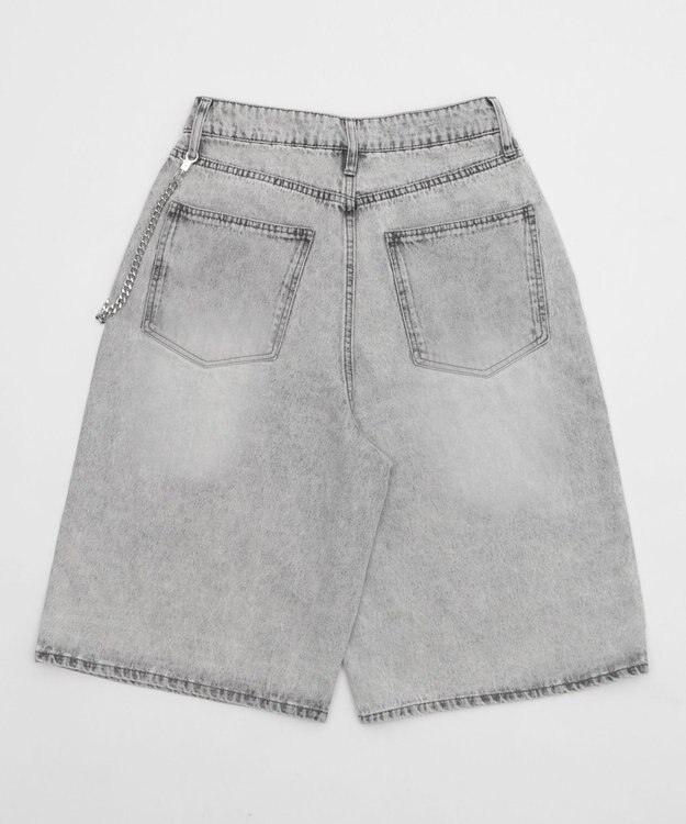 WEGO 【ユニセックス着用ITEM】チェーン付きスーパーバギーデニムショーツ グレー