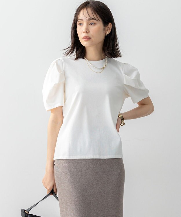 組曲 GIZAコットンタックスリーブ Tシャツ アイボリー系