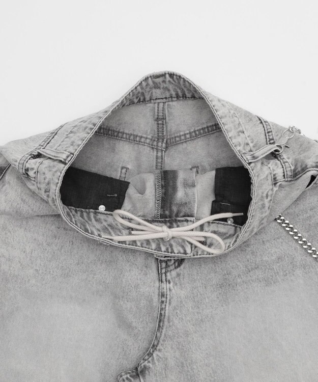 WEGO 【ユニセックス着用ITEM】チェーン付きスーパーバギーデニムショーツ グレー