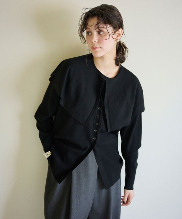 #Newans 【洗える】ケープカラープルオーバー ブラック