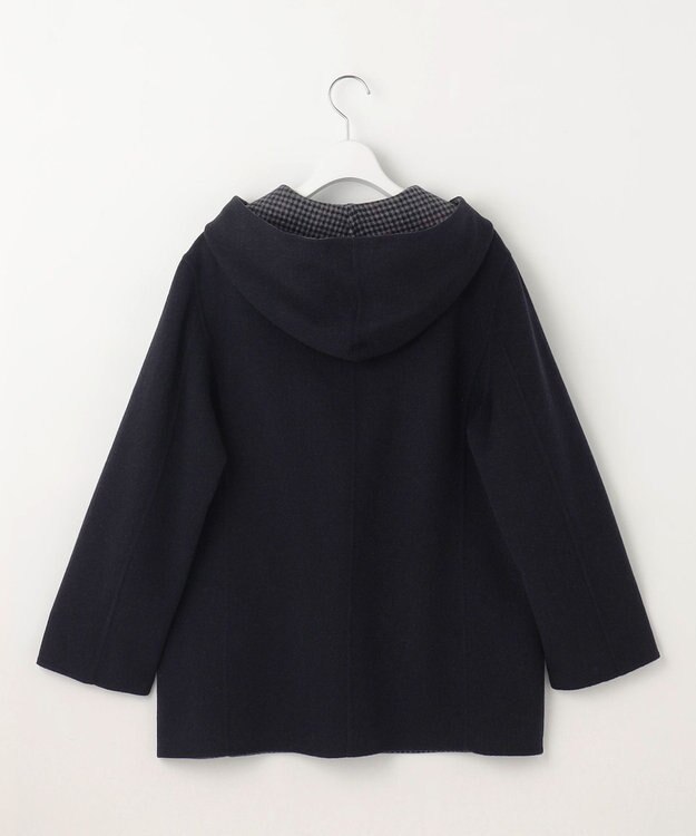 J.PRESS LADIES L ウールナイロンリバーチェック フード付き コート ネイビー×チェック系