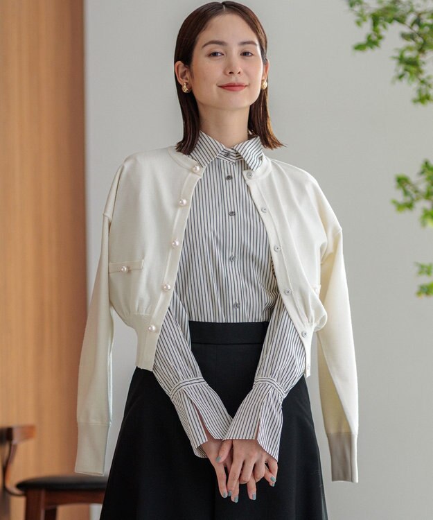 組曲 コンパクトシャーティング フレア袖シャツ エクリュストライプ系1