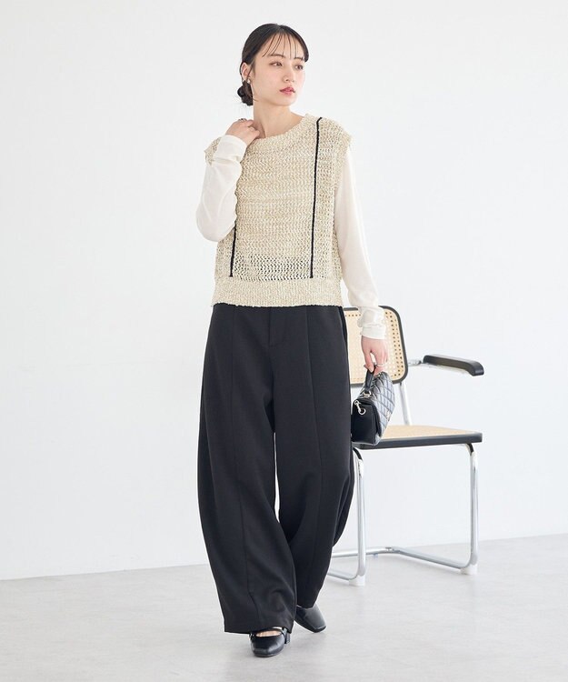 earth music&ecology 配色ラインＭＩＸニットベスト Beige