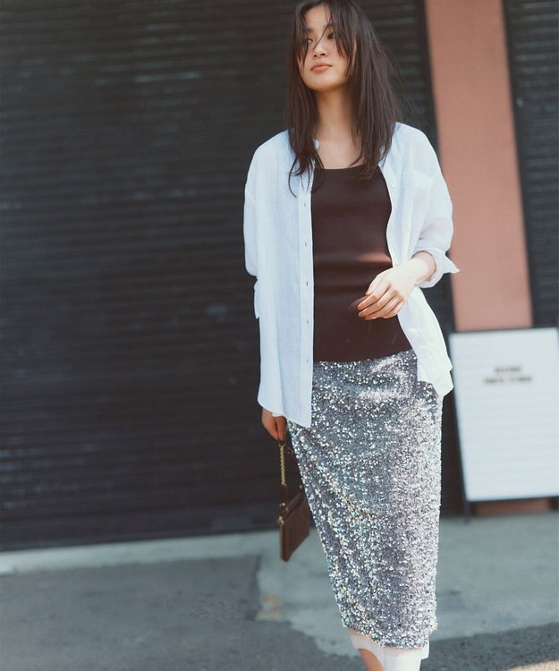 23区 【洗える】LIBECO バンドカラー シャツ ホワイト