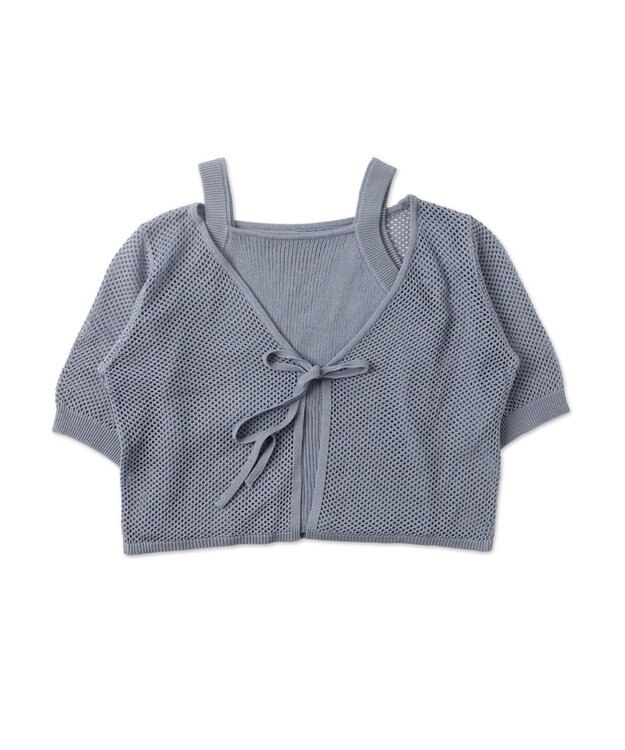 WEGO 【２点セット】半袖メッシュアンサンブルカーデ サックス