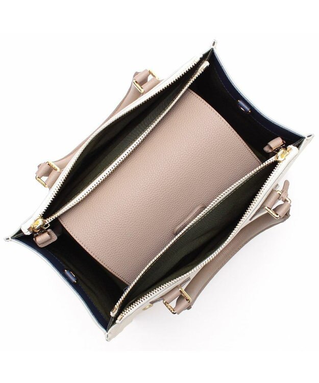 A.D.M.J. 【牛革】モーツァルト/スパニッシュレザーバイカラーWジップトートM ムーン/カラメル