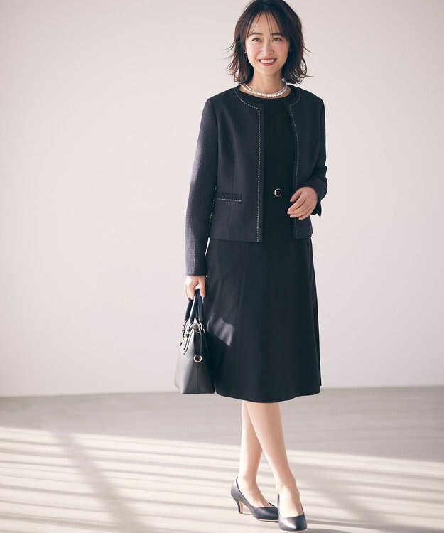 ANY SIS 【洗える】セレモニーダブルクロス ワンピース ネイビー