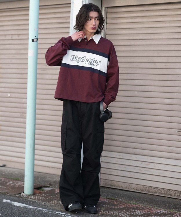 WEGO 【ユニセックス着用ITEM】ステッチロゴラガーシャツ ワイン