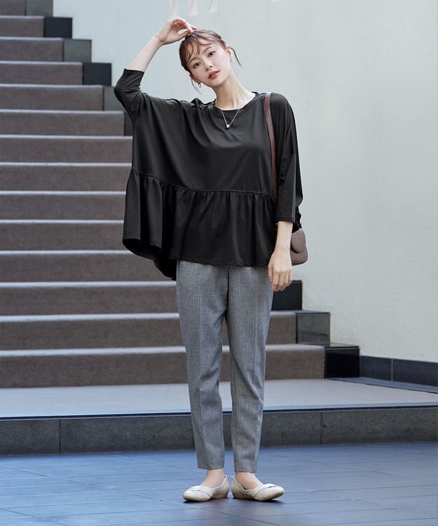 Tiaclasse 【安田美沙子さん着用・洗える】T/R両面起毛ストレッチパンツ ヘリボーングレー