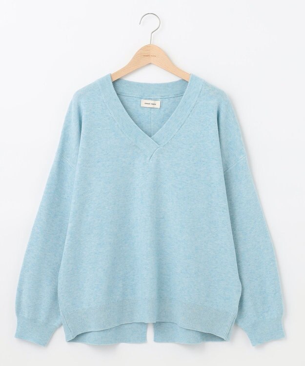 SHARE PARK LADIES ソフトタッチＶネックニット スカイブルー