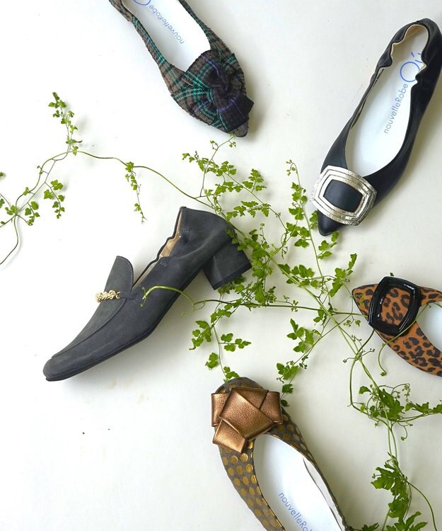 nouvelleRobe Oū 新色追加【本革・高反発】Butterfly knot ポインテッドトゥ パンプス アイボリーファブリック