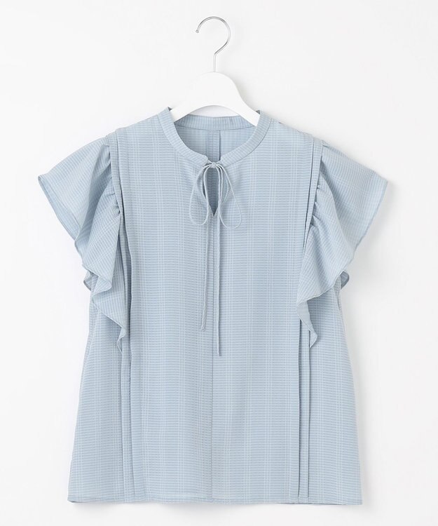 Feroux 【洗える】シャドーチェック ブラウス スカイブルー系2