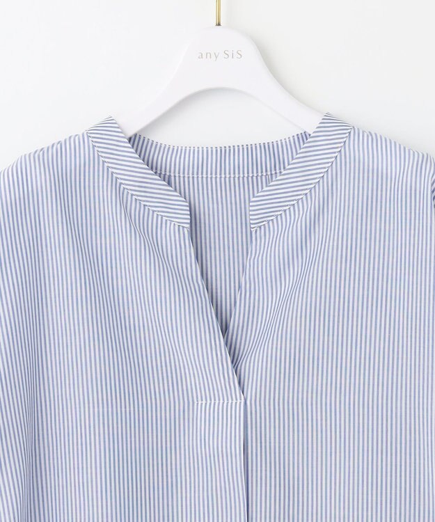 ANY SIS 【洗える】スキッパーイージー シャツ ブルーストライプ