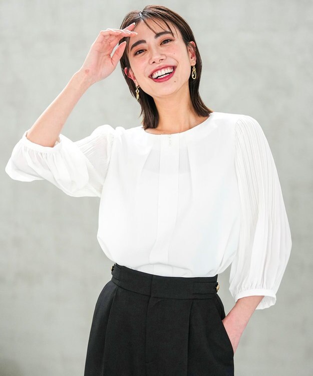 ANY SIS プリーツスリーブ ブラウス オフ