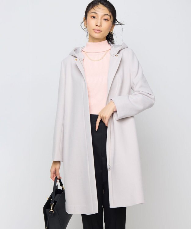 組曲 【WEB限定】ウールモッサ フーデットロングコート アイスグレー系