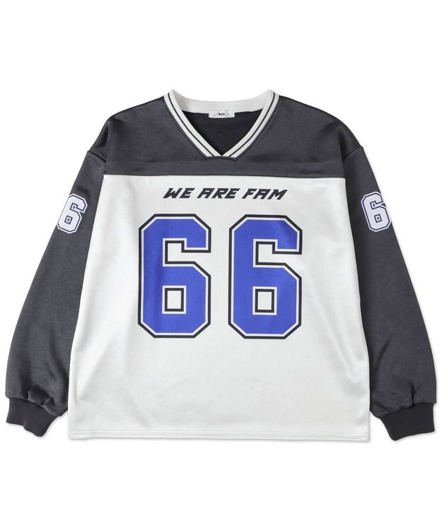 WEGO VネックナンバリングサテンBIGスウェット スミクロ