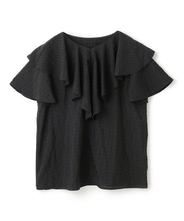 UNFILO ライトシアー ラッフルブラウス モノトーンチェック