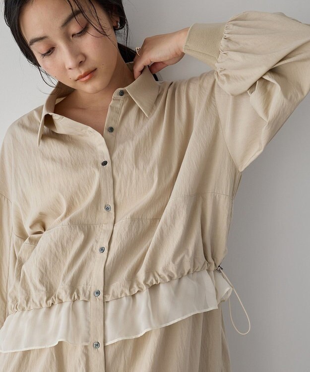 YECCA VECCA シアーMIXドロストデザインシャツワンピース Beige
